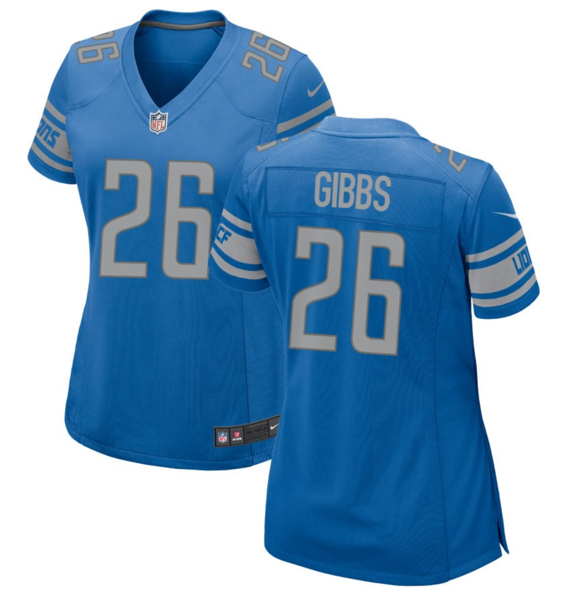 Women's Detroit Lions #26 Jahmyr Gibbs Blue 2023 Draft Stitched Game Jersey(Run Smaller)